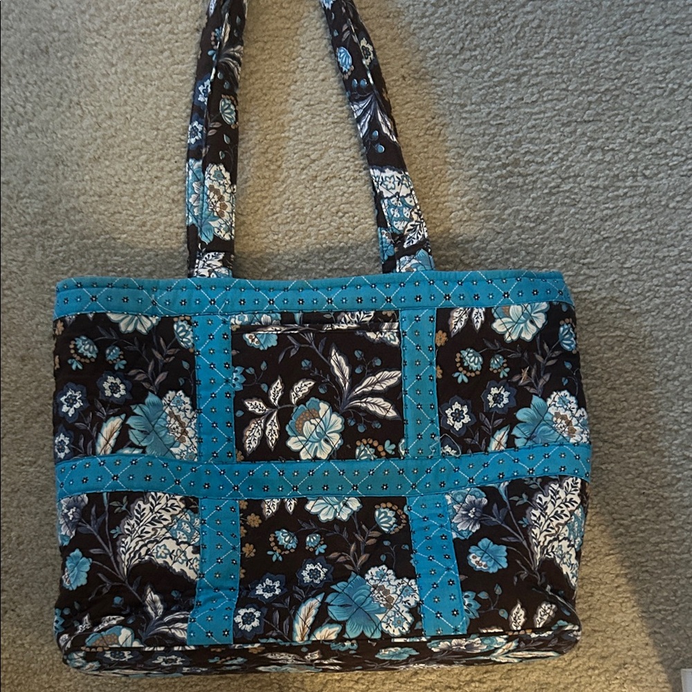 Floral Patchwork Tote Bag - Black and Blue